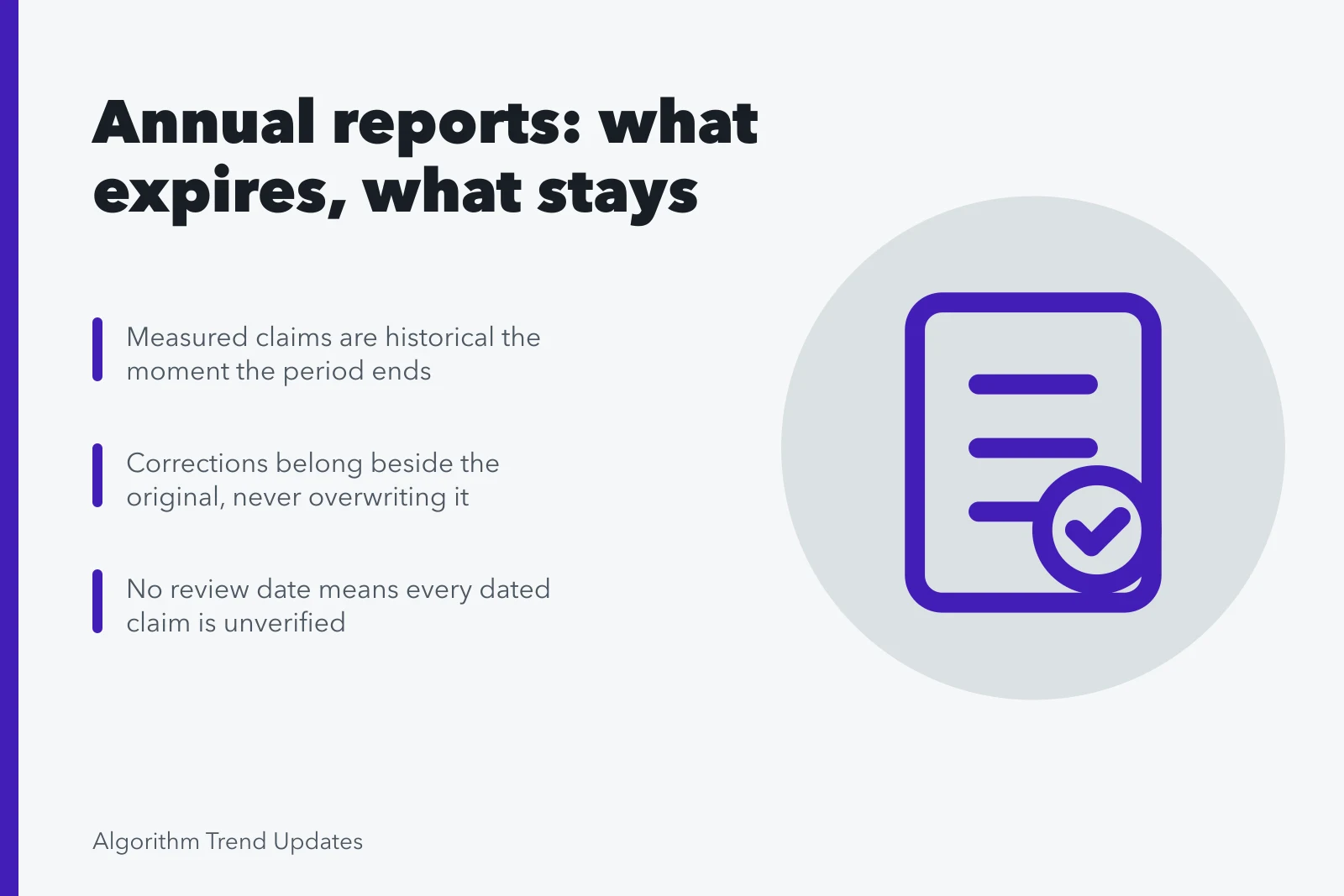 Card summarizing claim expiry rates and correction practice in annual trend reports. Annual trend reports: the parts worth your attention