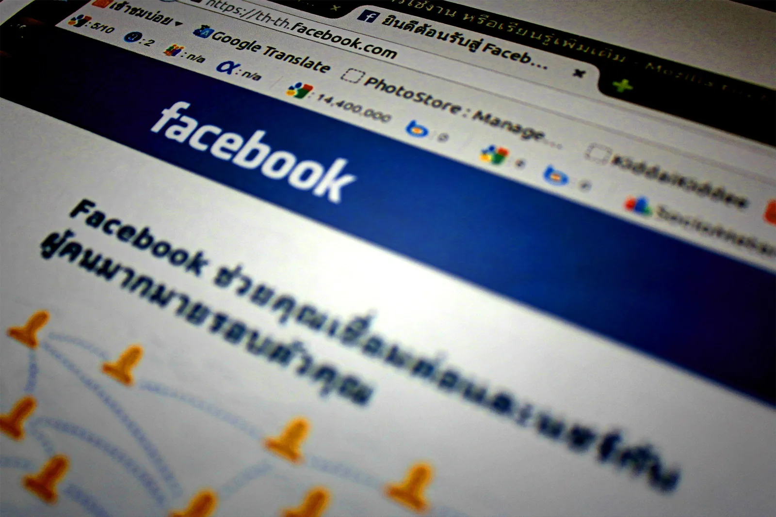 High-angle shot of the Facebook website homepage displayed on a computer screen in Thai language. Platform outage or algorithm change: triage a traffic drop